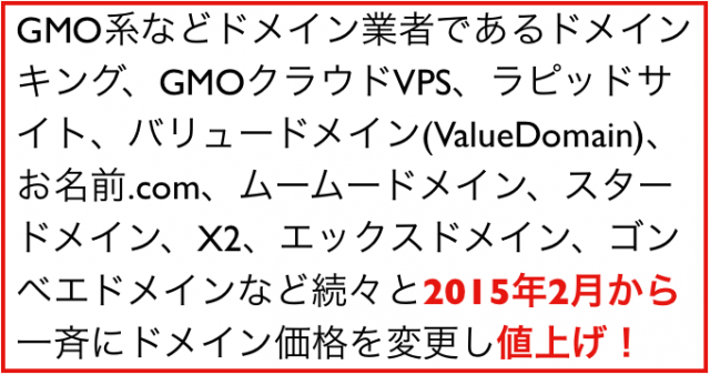 2015年(平成27年)2月から変わること:ドメイン価格の値上げ
