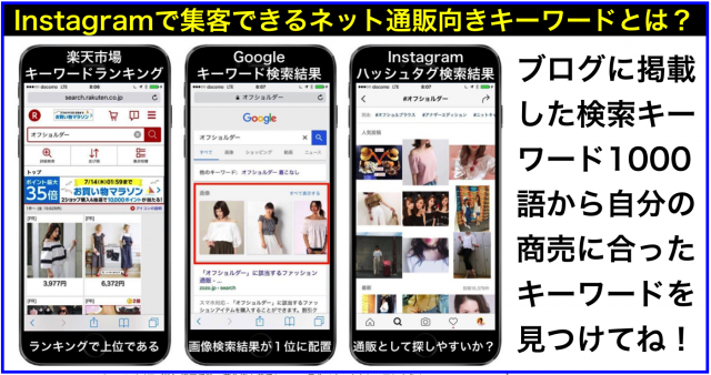 Instagramで集客できるネット通販向き検索キーワード一覧