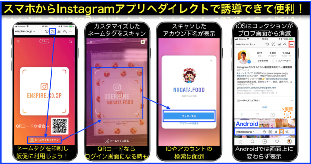 スマホからInstagramアカウント誘導のネームタグを最適化