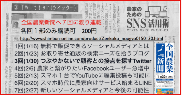全国農業新聞「農家のためのSNS活用術」連載7回コラム執筆3