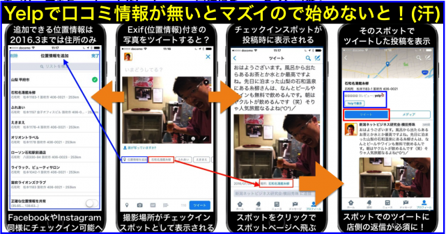 Twitterもチェックイン可能へ⇒スポット連携のYelpも必須に