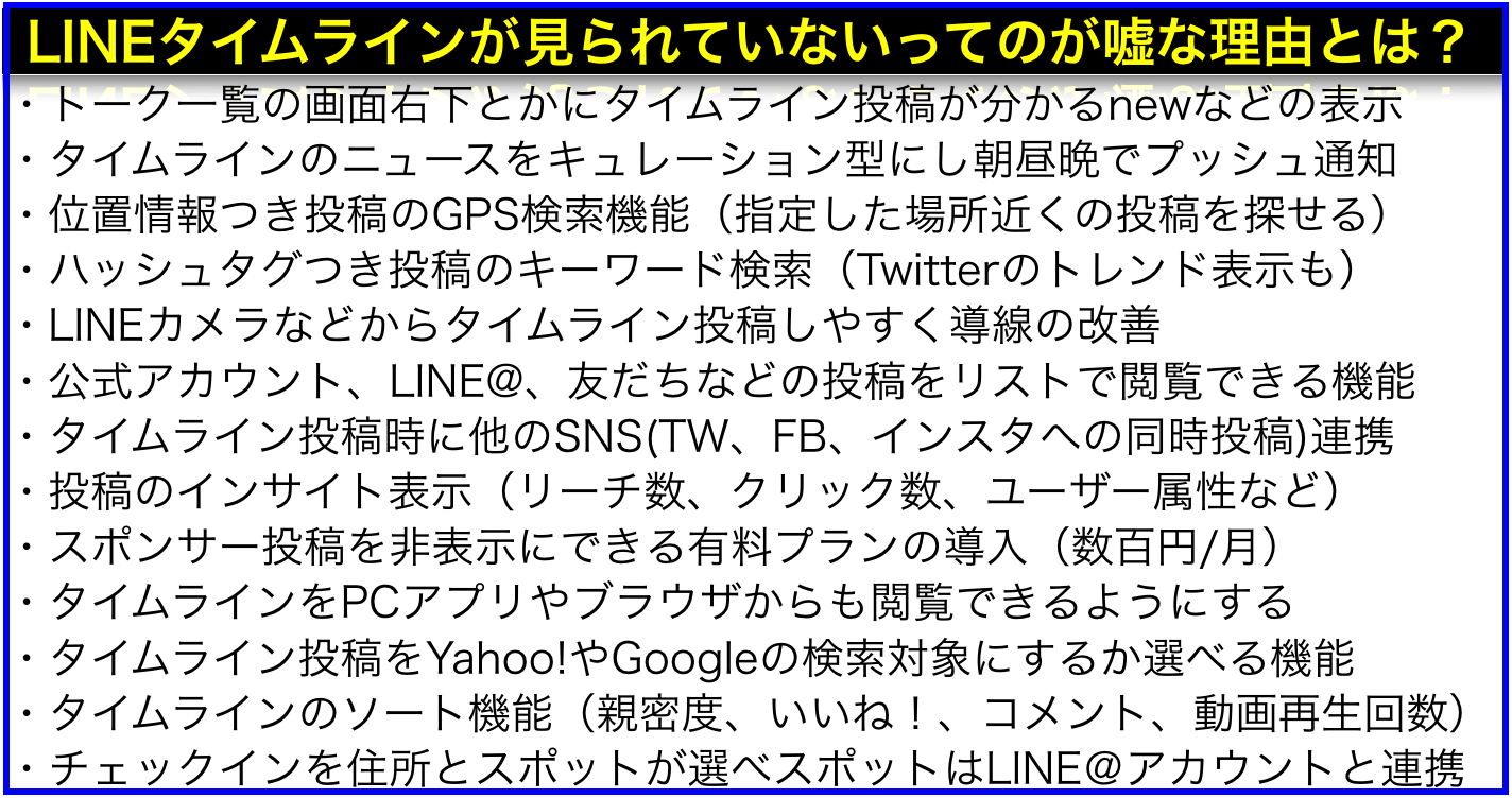 Lineタイムラインを今より見てもらえるようにする改善案13 ネットビジネス アナリスト横田秀珠