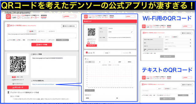 デンソー公式QRコード作成サイトとQR解析機能とQR Wi-Fi