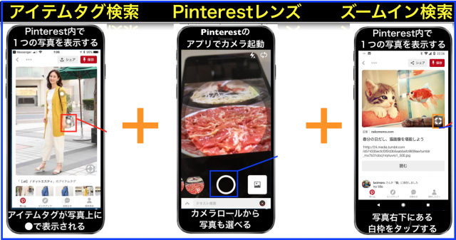 Pinterestレンズ･ズームイン検索･アイテムタグのAI画像検索