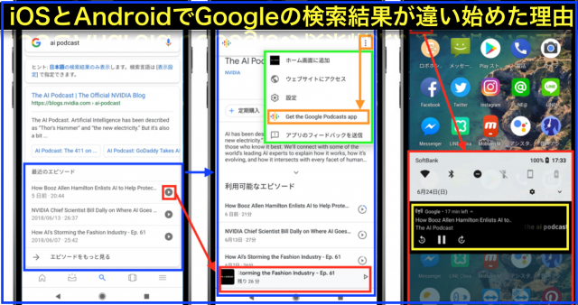 AndroidはGoogle検索結果に音声コンテンツPodcast表示