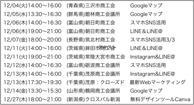 2018年12月以降の講演予定で注目セミナー(新潟県外も多数)