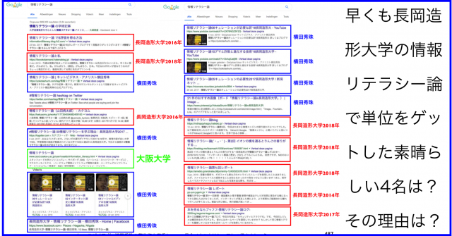 Google検索「情報リテラシー論」SEO上位2018長岡造形大学