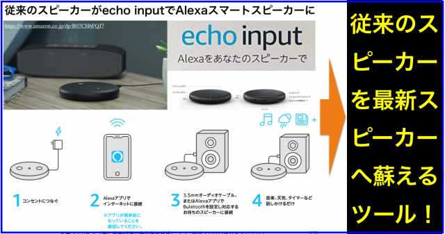 従来のがAmazon echo inputでAlexaスマートスピーカーに