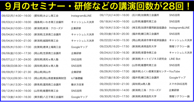 2019年9月以降の講演予定で注目セミナー(新潟県外も多数)
