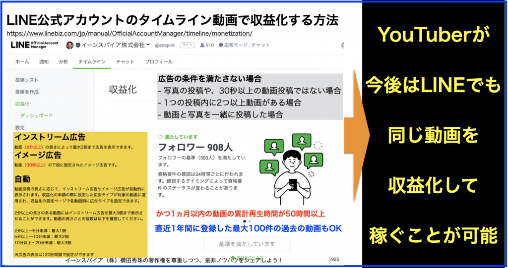 Line公式アカウントにタイムライン動画投稿で収益化する方法 ネットビジネス アナリスト横田秀珠