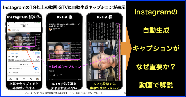 Instagramの1分以上の動画IGTVに自動生成キャプションが表示