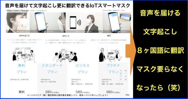 音声を送り文字起こし翻訳までIoTスマートマスク「C-FACE」