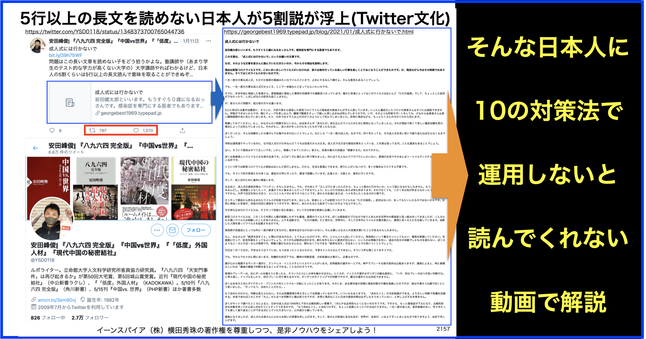 5行以上の長文を読めない日本人が5割説(Twitter文化)の対策