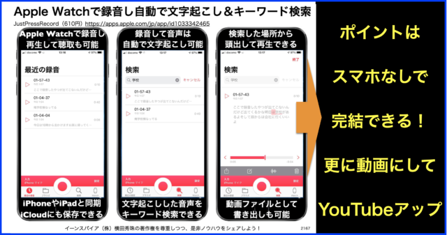 Apple Watchで録音し自動で文字起こし更にキーワード検索