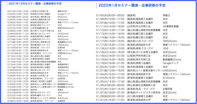 2021年12月以降の講演予定で注目セミナー(新潟県外も多数)