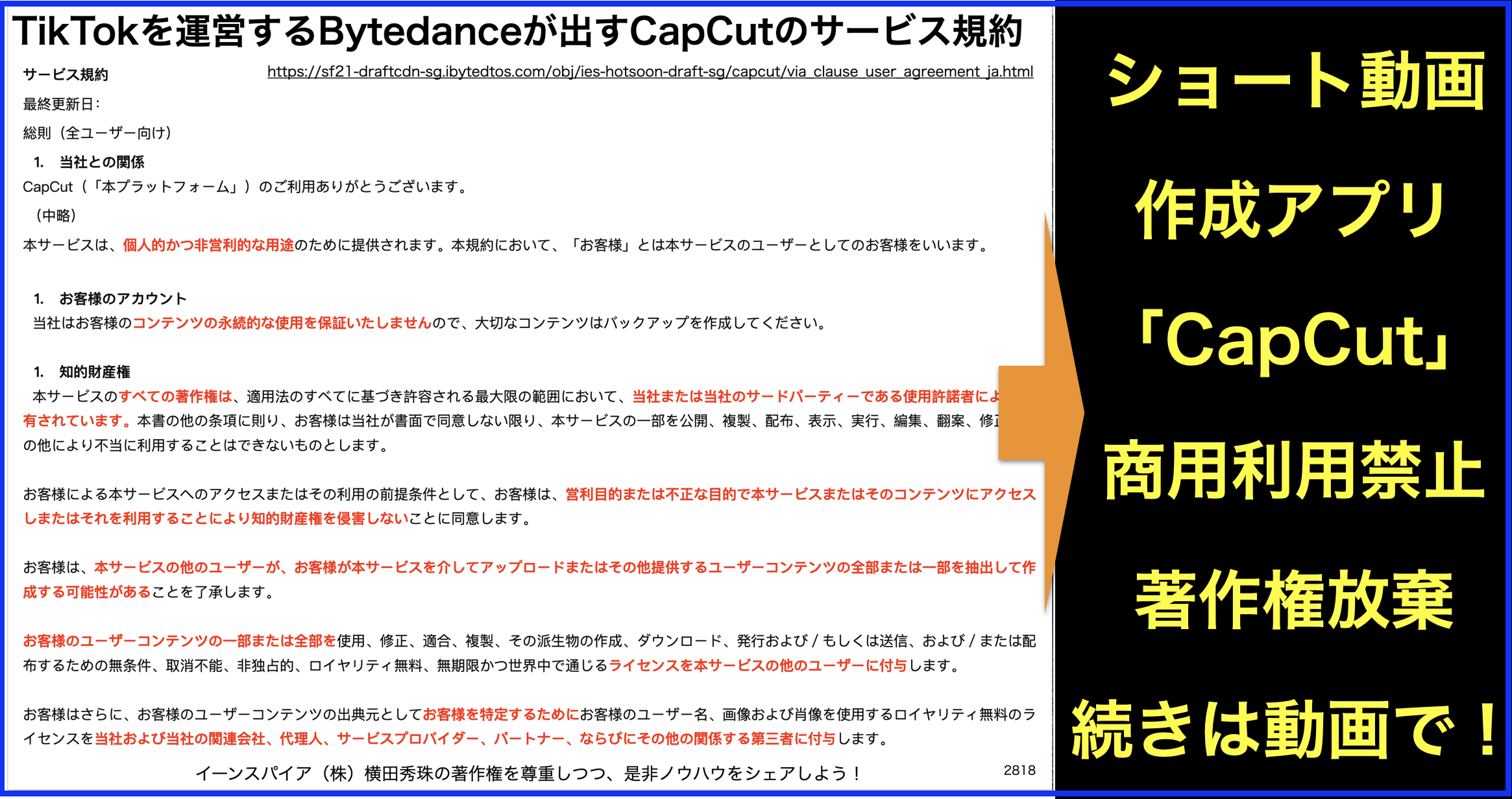 CapCutは商用利用禁止･著作権の放棄･第三者利用OKに注意