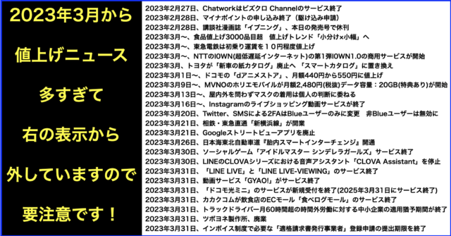 2023年(令和5年)3月から変わること・終わること・起こること