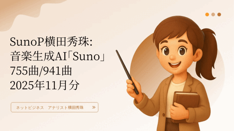 SunoP横田秀珠:音楽生成AI｢Suno｣755曲/941曲2025年11月分