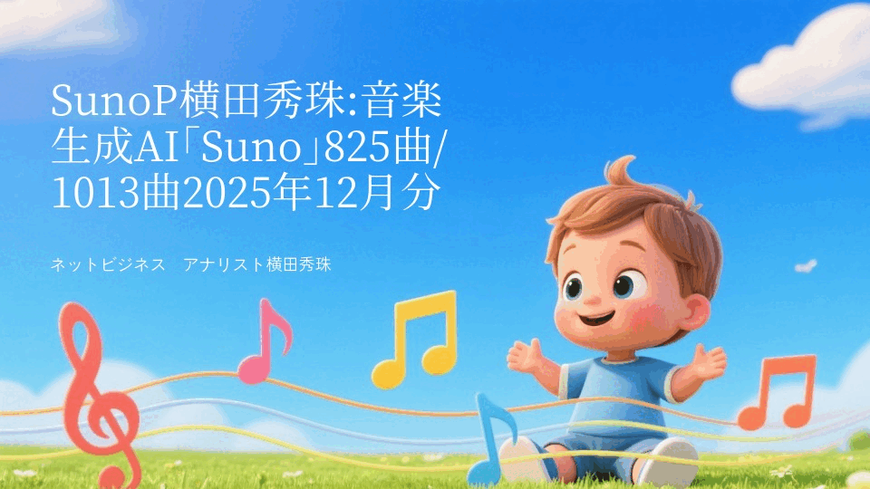 SunoP横田秀珠:音楽生成AI｢Suno｣825曲/1013曲2025年12月分