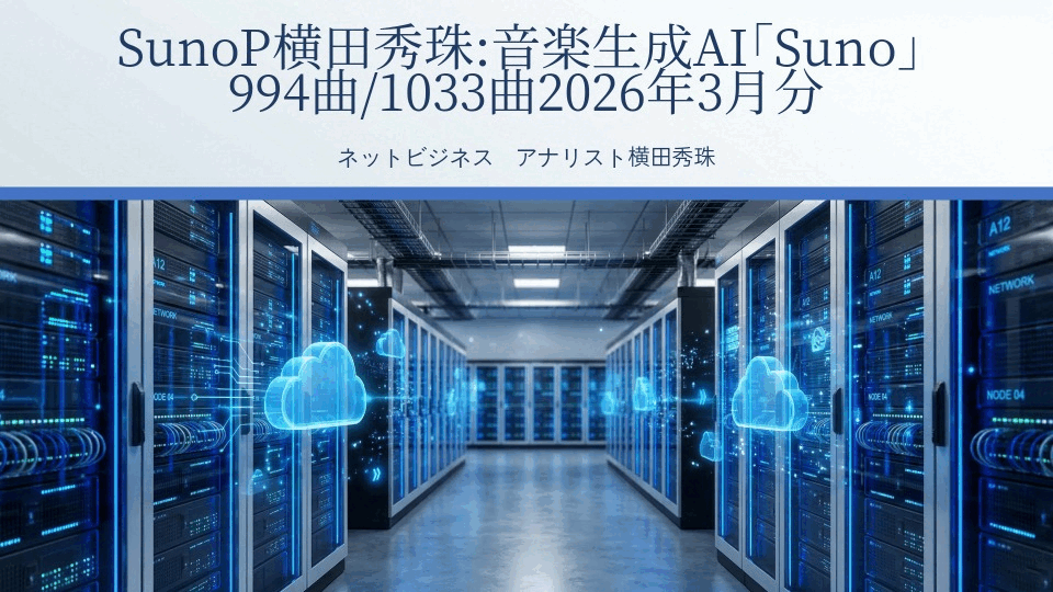 SunoP横田秀珠:音楽生成AI「Suno」994曲/1033曲2026年3月分