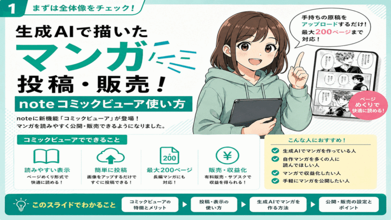 生成AIで描いたマンガ投稿･販売！noteコミックビューア使い方