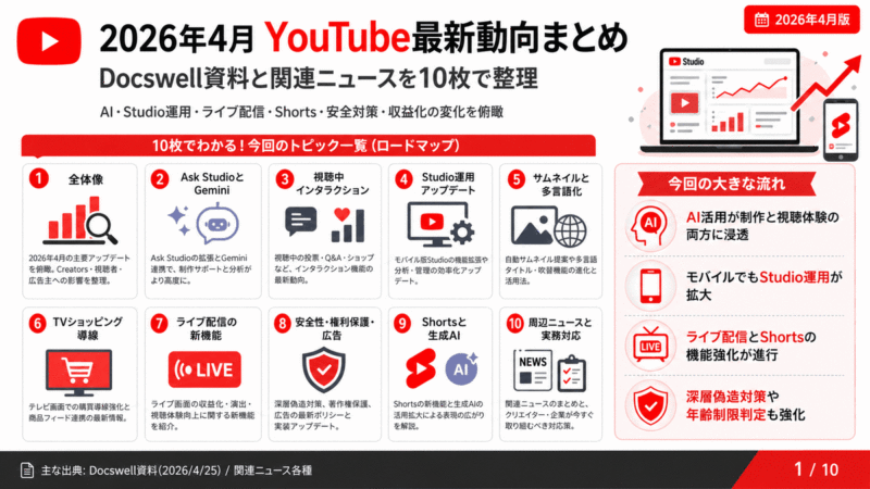 YouTube関連の最新ニュース・注目ノウハウ26選(2026年4月)