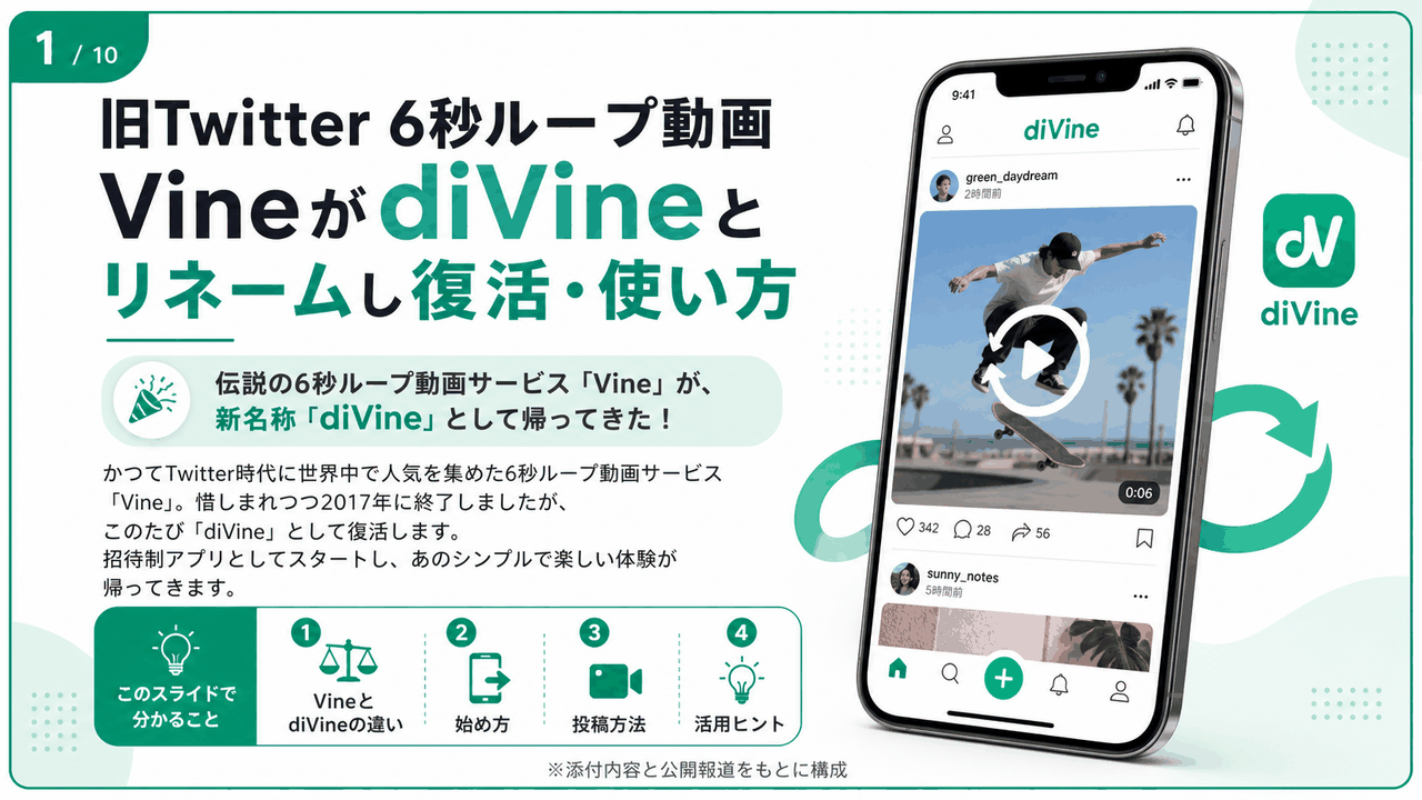 旧Twitter６秒ループ動画VineがdiVineとリネームし復活･使い方