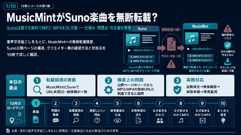 悪用厳禁!MusicMintがSuno楽曲を無断転載MP3･MP4がDL可能