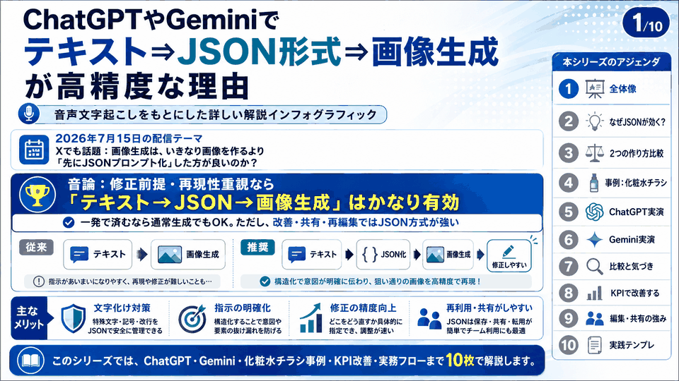 ChatGPTやGeminiでテキスト⇒JSON形式⇒画像生成が高精度