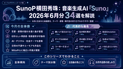 SunoP横田秀珠:音楽生成AI｢Suno｣1162曲/1198曲2026年6月分