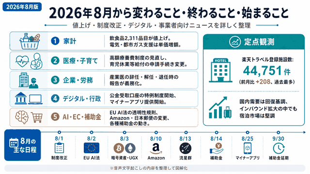 2026年(令和8年)8月から変わること・終わること・始まること