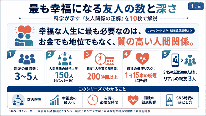 ダンバー数150人の法則と幸福度を最大化する親友の数は3〜5人