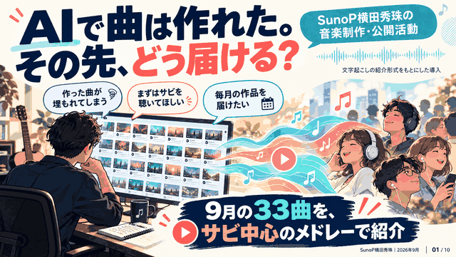 SunoP横田秀珠:音楽生成AI｢Suno｣1371曲/1586曲2026年9月