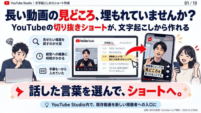 YouTube切り抜きショート動画を文字起こしから作成が可能へ